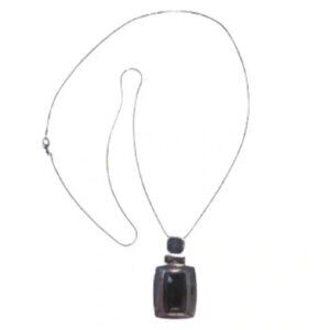 Vintage Black Gem Silver Pendant Necklace